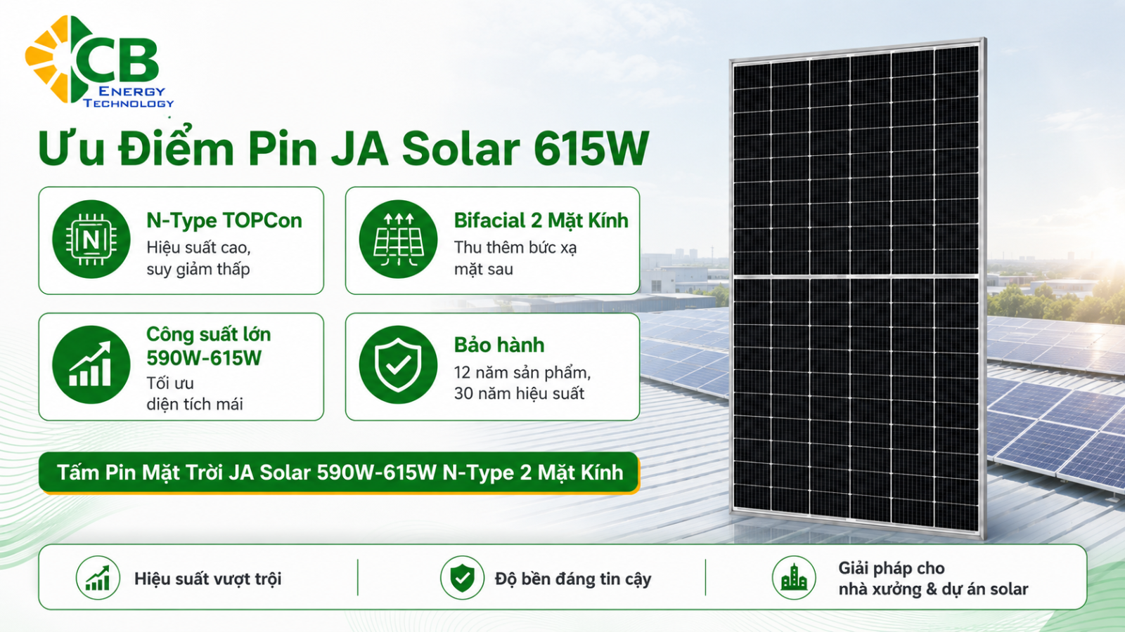Pin JA Solar 615W công nghệ N-Type TOPCon