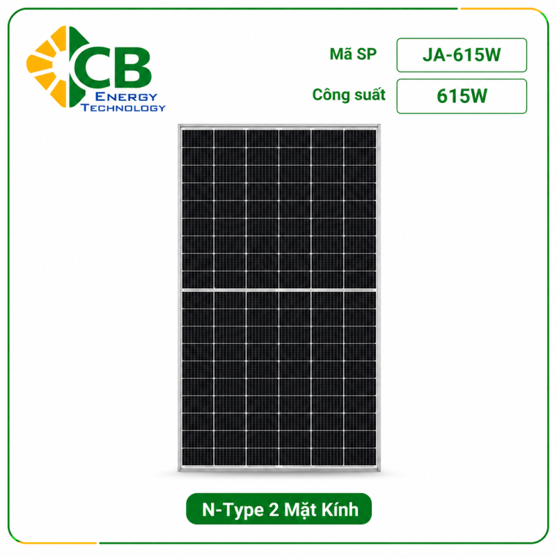 Tấm Pin Mặt Trời JA Solar 590W-615W N-Type 2 Mặt Kính